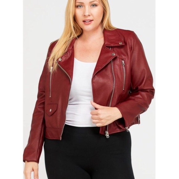 LAST ONE🎉HP❗️Plus Dark Red Zipper Motto Jacket - Picture 2 of 8